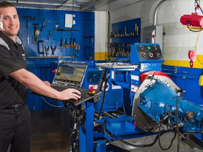 Zach Diangelo in the automotive dyno lab
