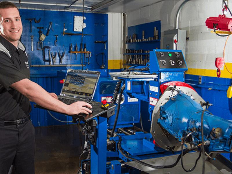 Zach Diangelo in the automotive dyno lab