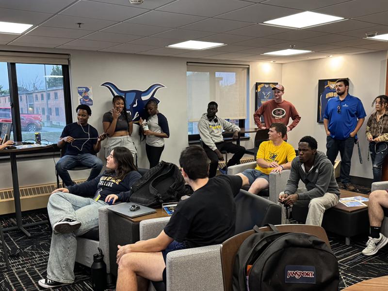 students using the newest lounge on campus, The Hub.