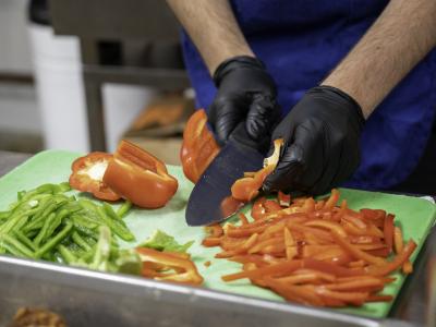 student works in the kitchen