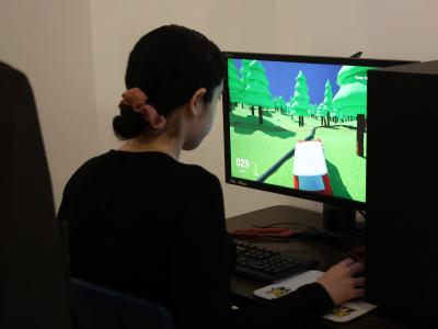 Student plays a video game.