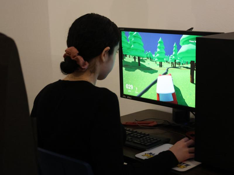 Student plays a video game.