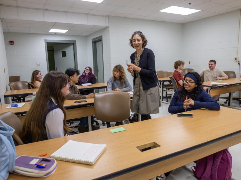 Teacher interacting with students in class
