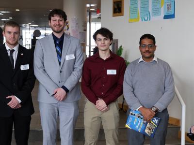 The IoT (Internet of Things) Project was chosen for top honors at the annual Senior poster presentation. Members of the Industry Advisory Board and professors spoke with each group and chose the top three projects. Each project will be completed during th