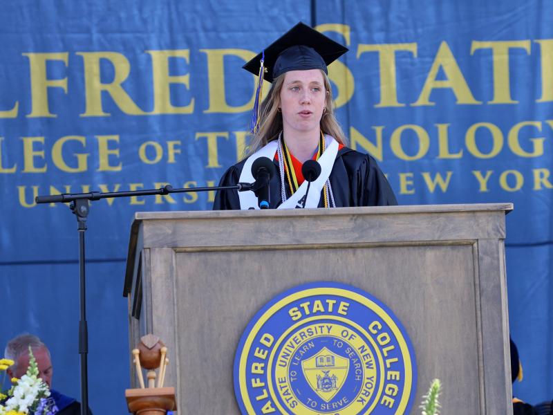 student gives a commencement speech