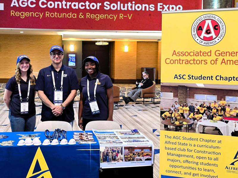 Students and their professor at a convention