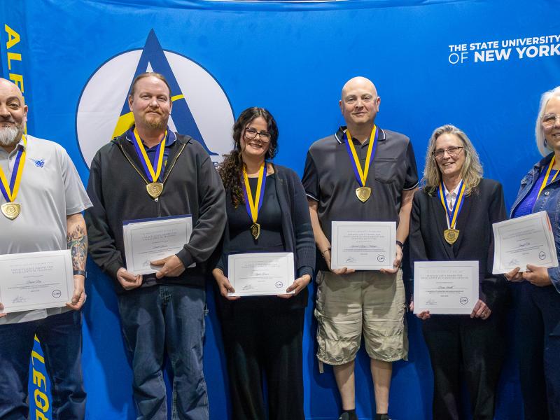  Dr. David Ray, Danel Bowen, Dr. Angela Graves, Larry Neuberger, Deena Smith, and Jen Enke were honored with SUNY Chancellor Awards. They were honored at Alfred State’s annual employee recognition luncheon.