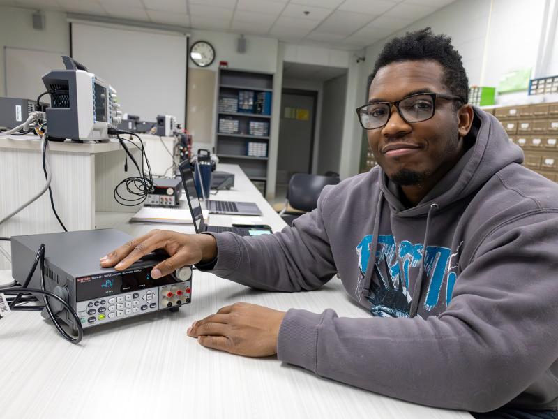 Student works in a engineering lab
