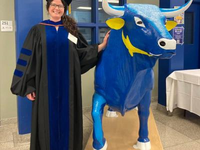 Dr. Angela Graves poses with Big Blue