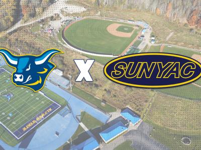 Alfred State logo with SUNYAC logo over the top of the Alfred State Athletic Facilities