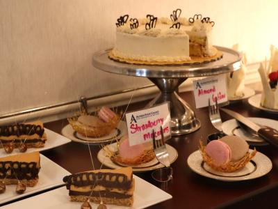 Desserts displayed on a dining cart