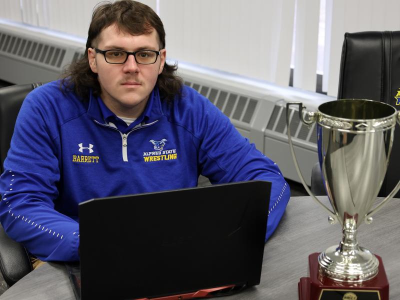 Student working on a laptop