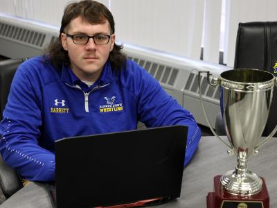 Student working on a laptop