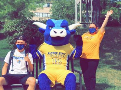 Big Blue and Masked Students Thumbs Up_0