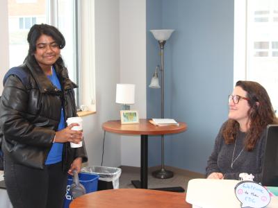 Software Applications Development major, Soumya Konar, works with Maureen Sibble, Director of Career Planning & Development.