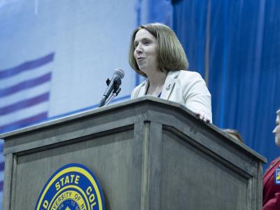 Dr. Cokely speaks with students at Skills USA