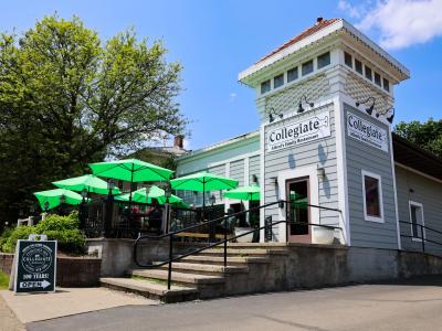 front of the Collegiate Restaurant