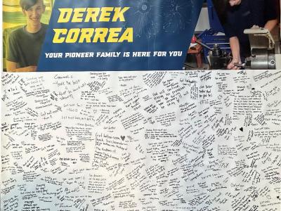 Banner signed by students in support of Derek Correa