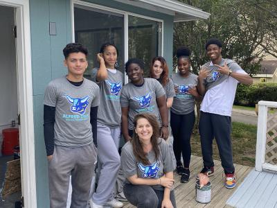 Ali Mata Ruiz, Princess Corona, Tajenee Hale, Angel Williams, Alexa Stanley, Aarington Green, Cyan Corwine at the Habitat for Humanity home.