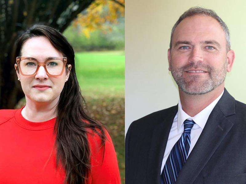 headshots of Amy Bennett and Spencer Peavey