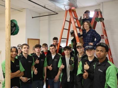 Carrie Cokely with a first year HVAC class