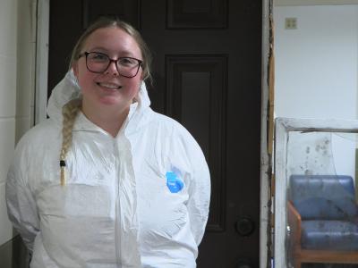 student in a crime lab