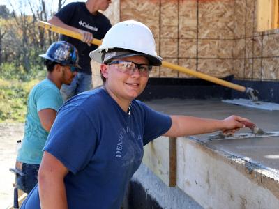 Masonry student on the job