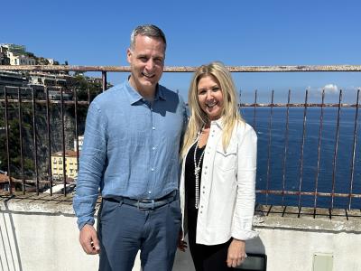 Steven Mauro of Alfred State and Cristiana Panicco of Sant’Anna Institute celebrate their continuing partnership in Sorrento overlooking the Gulf of Naples.