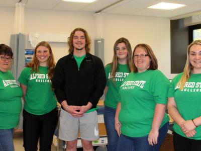 A group of Alfred State nursing students will travel to Ireland to learn more about the healthcare system in that country. (From L to R): Associate Professor KathyAnn Sager, Avery Grusendorf, Maxwell McCumiskey, Leah McCormick, Bethany Gayhart, and Molly 