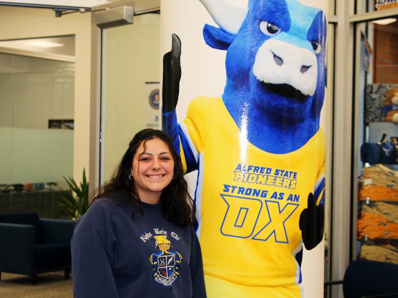 Katelyn James stands outside the admissions office