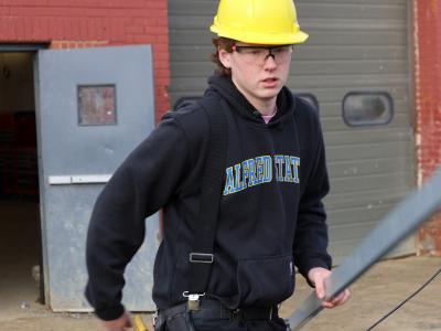 student working on a construction site