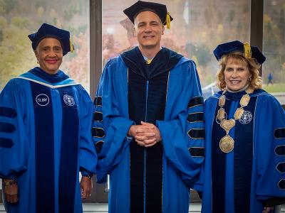 SUNY Board of Trustee Eunice A. Lewin and SUNY Interim Chancellor Deborah F. Stanley with Dr. Steven Mauro, the thirteenth president of the college.