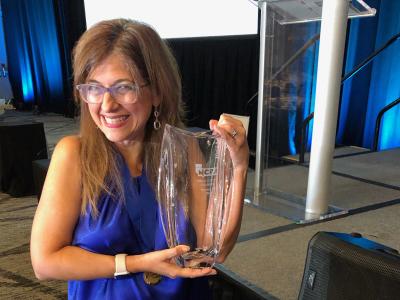 Patricia Orsini Nilsen with her trophy after winning the NCRA speed contest.