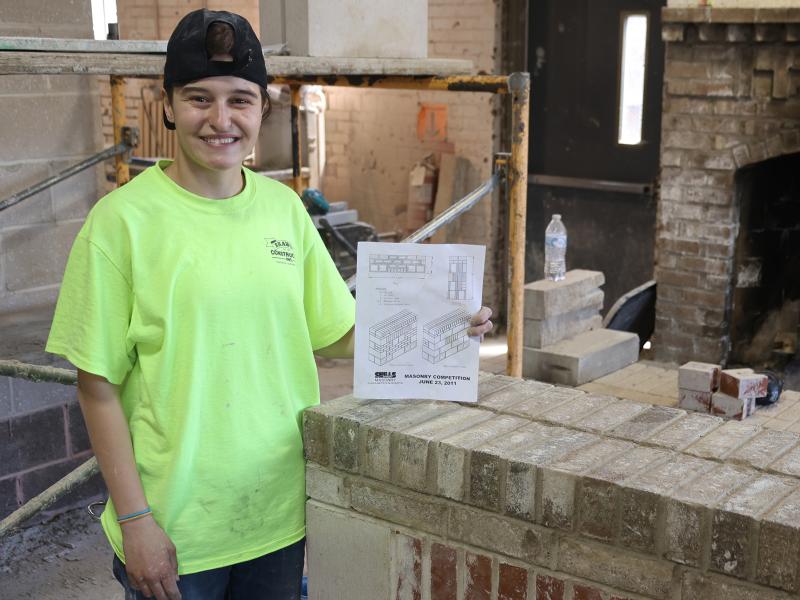 Student in a masonry lab