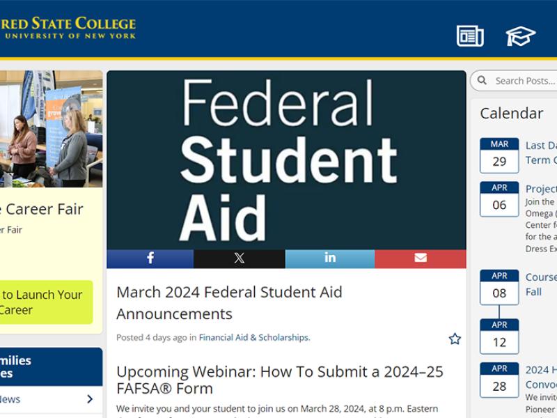 Picture of the new Parent & Family Connections portal