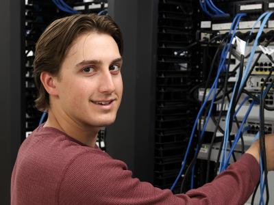 student working in a computer lab