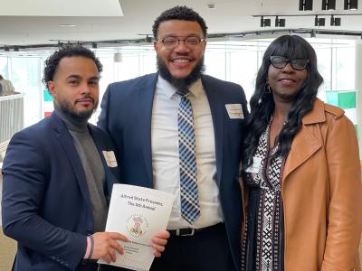 Event organizers (L to R) Dennis Dueno, Desmond Davis, and Afua Boahene at the 5th annual Students of Color Leadership Conference held at Alfred State.