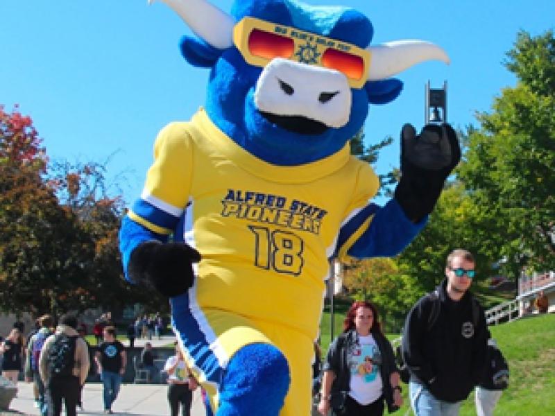 Big Blue shows off his protective glasses for the solar eclipse.