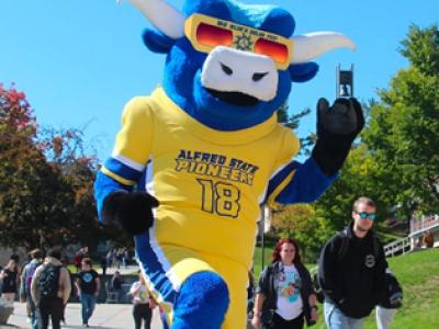 Big Blue shows off his protective glasses for the solar eclipse.