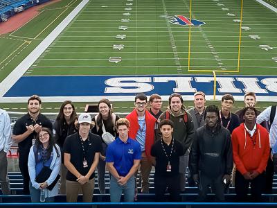 Sport Management students at Highmark Stadium after their training session with the Buffalo Bills.