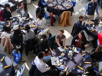 students eating lunch at a conference
