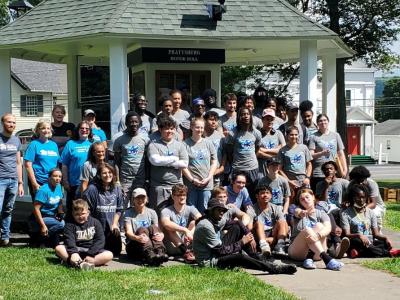 Students in the Alfred State EOP Leadership Summer Prep Academy teamed with Habitat for Humanity to help the Prattsburgh, NY community. The group is pictured in front of the Village Square Park gazebo, one of the projects the group worked on.