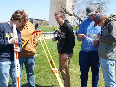 Alfred State students participate in the National Society of Professional Surveyors 2023 Student competition. The students competed all around the monuments in Washington, D.C.