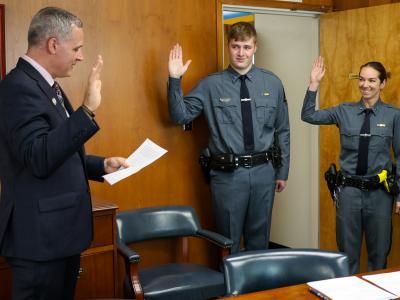 officers sworn in by Alfred State President Dr. Steven Mauro