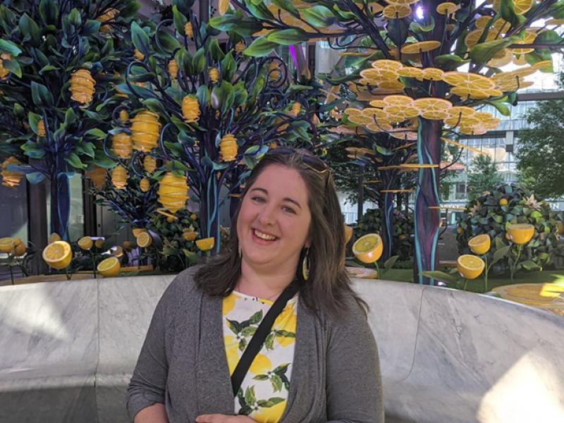 Melissa Vandermark in front of one of her themed environments.