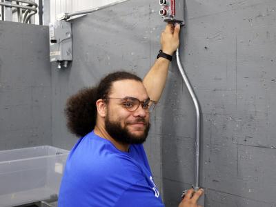 student works in lab