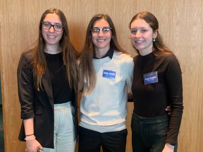 Alfred State students Jenna George and Grace Hildreth along with Alfred University student Katelyn Rieger pose at the Women in Sport Night hosted by the Buffalo Sabres.
