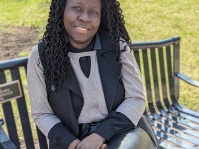 Afua Boahene sits outside on a nice day