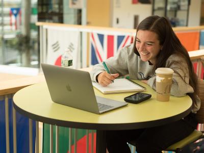 Student studying in Student Leadership Center