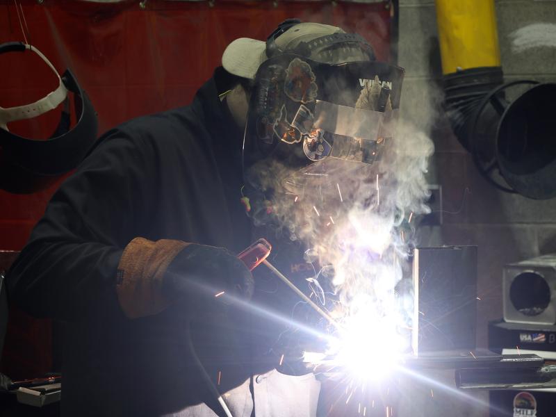 student works in a welding lab